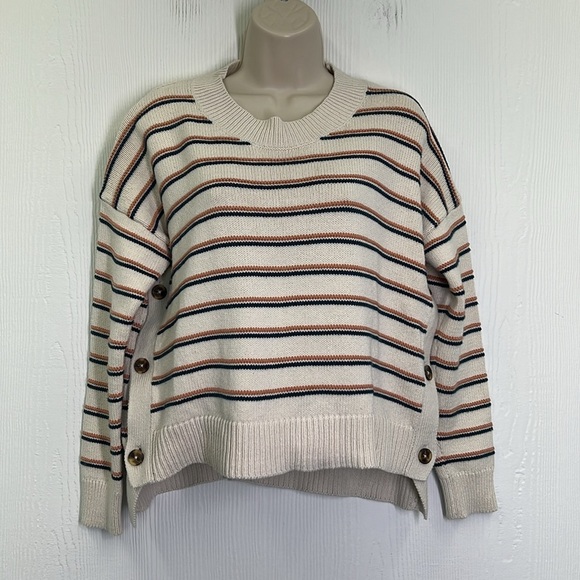 Madewell -Brownstone Colorful Stripe Side Button Long Sleeve Sweater Size XS - Picture 3 of 12